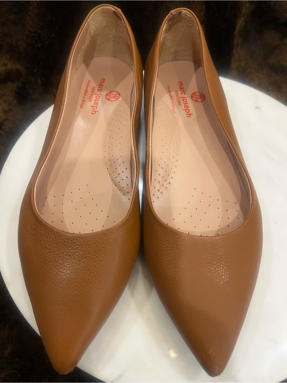 Marc Joseph Cognac Pointed-Toe Ballet Flats